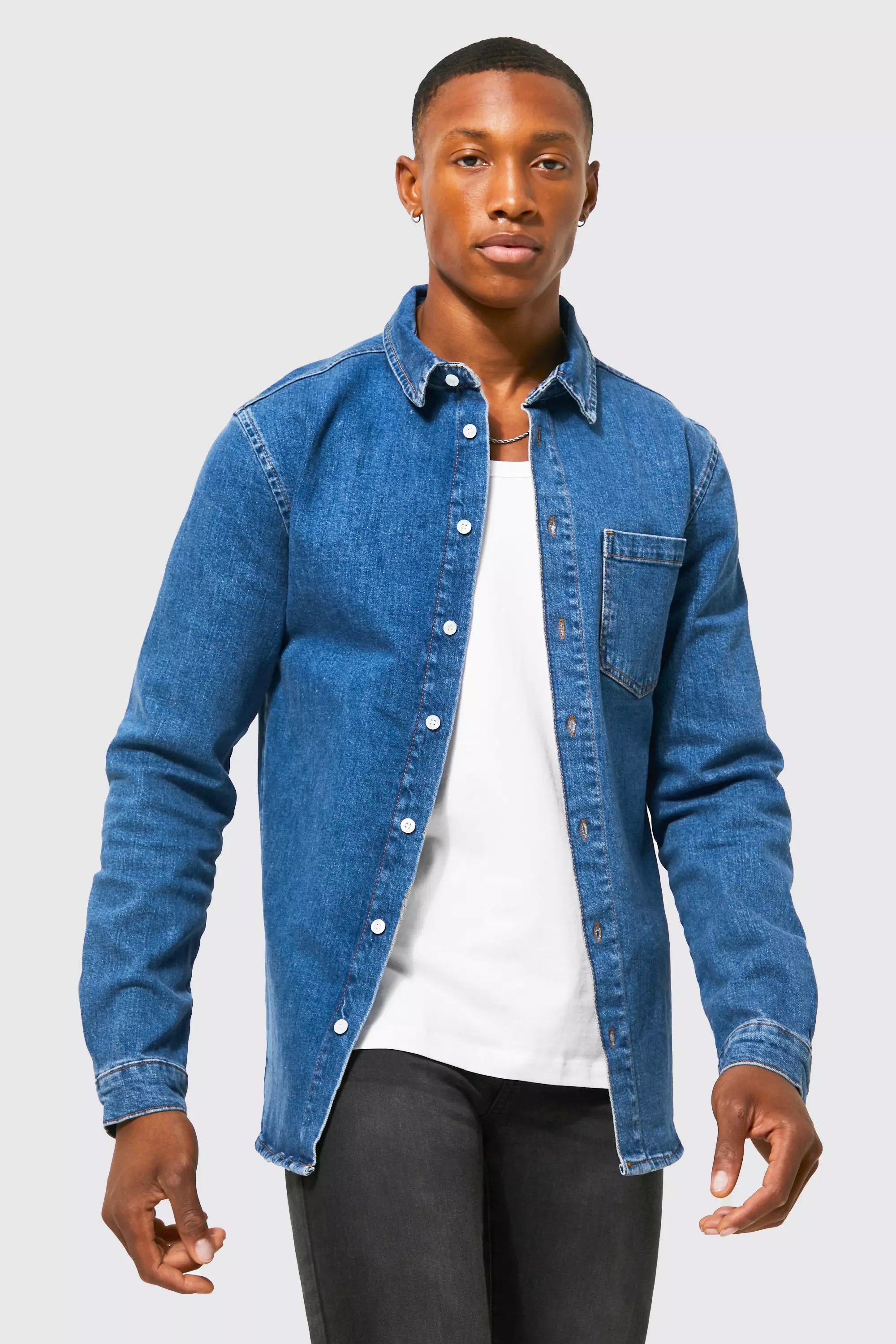 Mens long sleeve outlet denim shirt